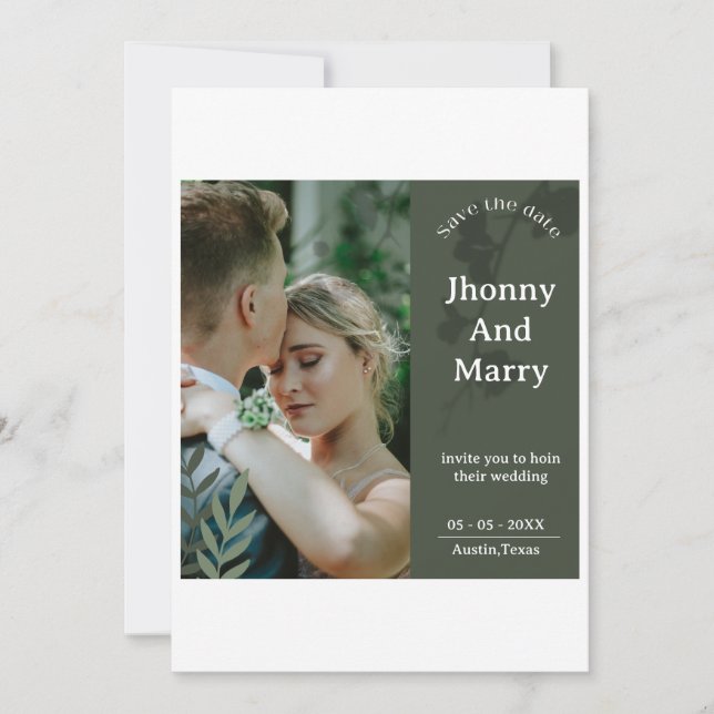 Cartões de save the date de casamento com foto e l (Frente)