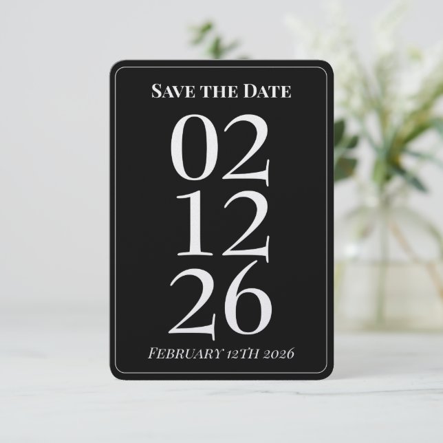 Cartões de Save the Date de Casamento Preto Simple (Em pé/Frente)