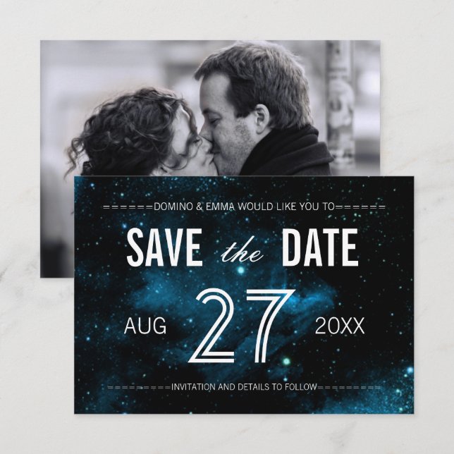 Cartões de Save the Date de Foto da Galáxia Azul (Frente/Verso)