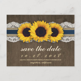 Cartões de Save The Date de Girassóis Rústicos Azu