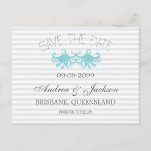 Cartões de Save the Date de Praia Aqua Polvo Moder