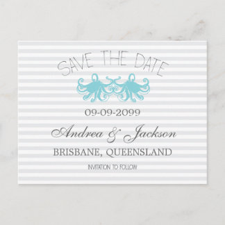 Cartões de Save the Date de Praia Aqua Polvo Moder