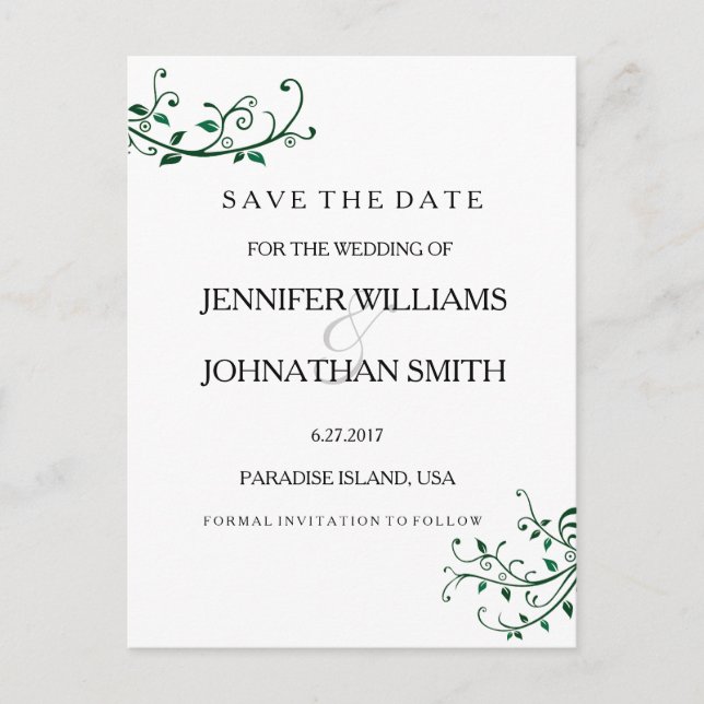 Cartões de Save the Date de Vinhas Elegantes (Frente)