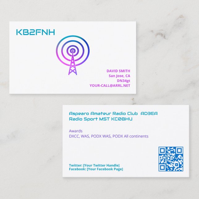Cartões de Sinalização de Chamada de Rádio Ham QR  (Frente/Verso)