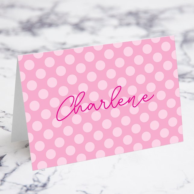 Cartões de substituição de nome de Bolinhas de Ros (Personalized Light Pink Polka Dot Name Place Cards)