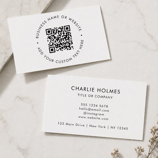 Cartões de Visita com QR Code | Cartão Branco Mini (Interactive editable QR code business cards to promote your business, products or services.)