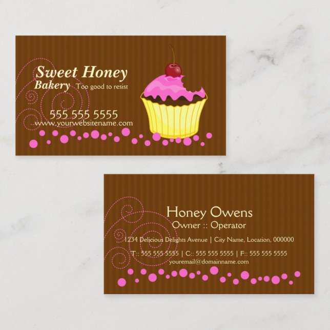 Cartões de Visita Cupcake Cor-de-Rosa Fofo com Cer (Frente/Verso)