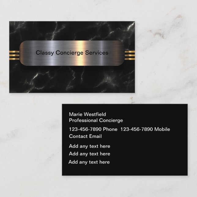 Cartões de Visita de Concierge Pessoal Sofisticado (Frente/Verso)