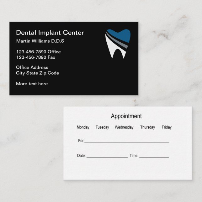 Cartões de Visita de Consulta de Implantes Dentári (Frente/Verso)