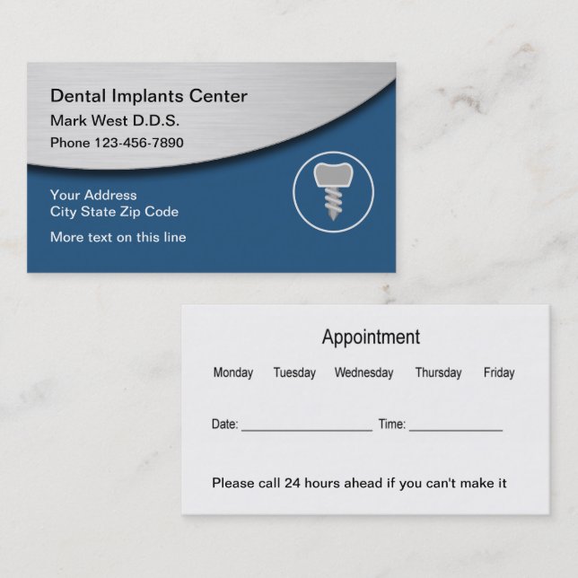 Cartões de Visita de Consulta de Implantes Dentári (Frente/Verso)
