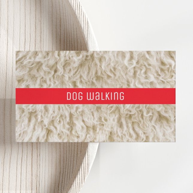 Cartões de Visita de Cuidados com Animais Moderno  (Modern Professional Branding for Dog Walking Business Cars, with colorful red and white fur photo.)