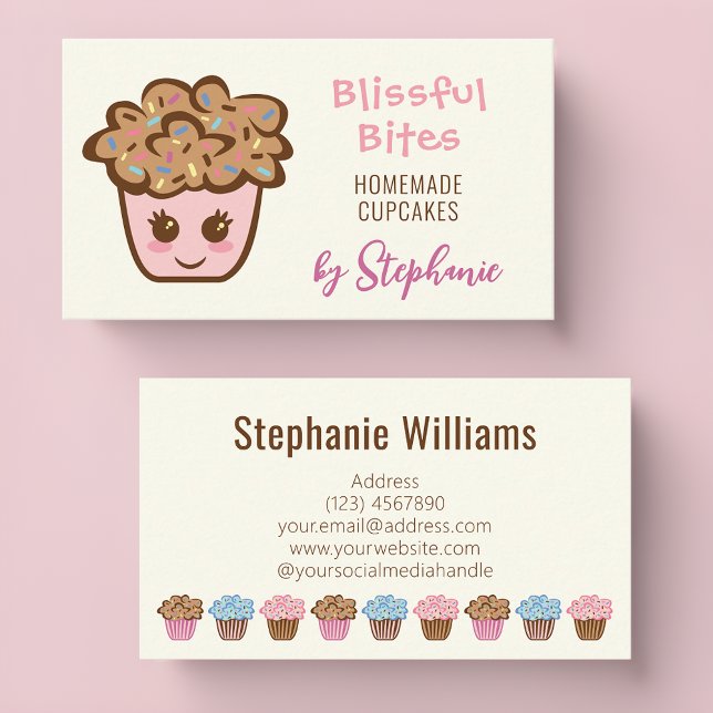 Cartões de Visita de Cupcake para Confeiteira de C (Sweeten Connections with Kawaii Cupcake Business Cards 🧁🍰)