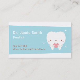 Cartões de Visita de Dentista Dente Fofo com Coraç