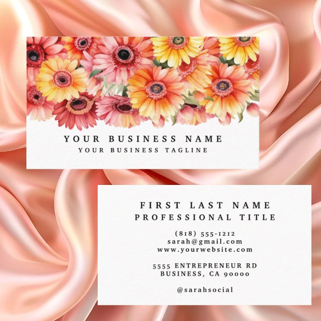 Cartões de Visita de Flores de Gerbera Brilhantes (Criador carregado)