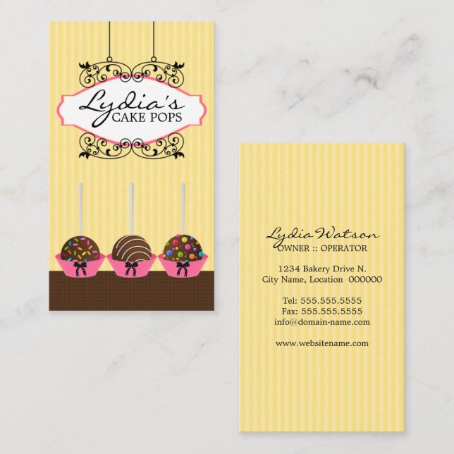 Cartões de Visita de Padaria de Cake Pops (Frente/Verso)