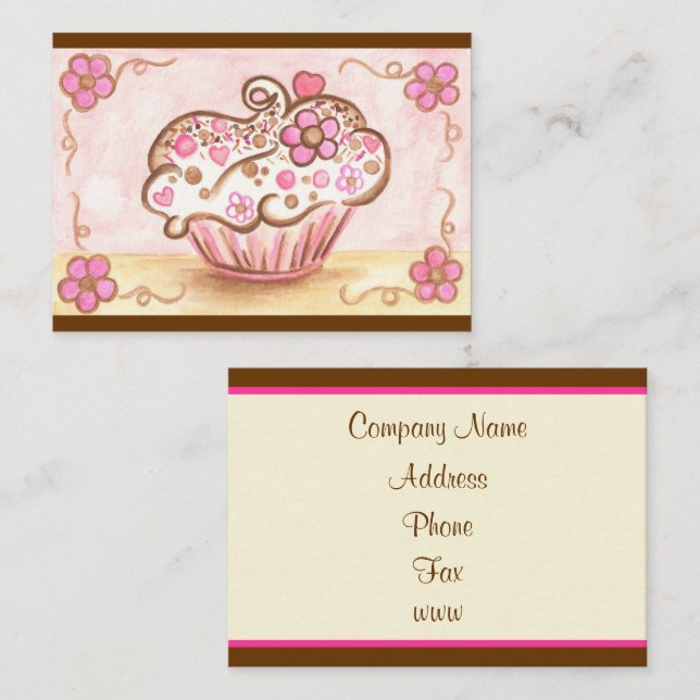 Cartões de Visita de Padaria de Cupcake de Flor Ro (Frente/Verso)