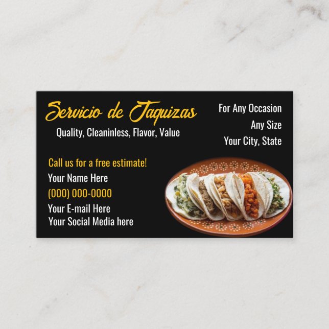 Cartões de Visita de Serviço de Taco (Frente)