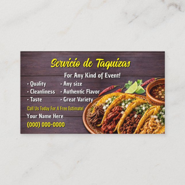 Cartões de Visita de Serviço de Taco (Frente)