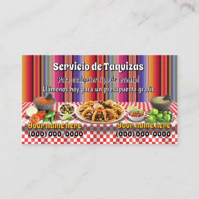 Cartões de Visita de Serviço de Taco (Frente)