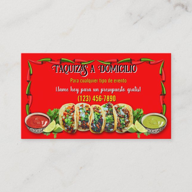 Cartões de visita de serviço de taco (Frente)