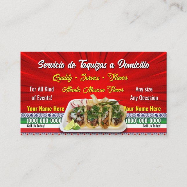 Cartões de Visita de Serviço de Taco (Frente)