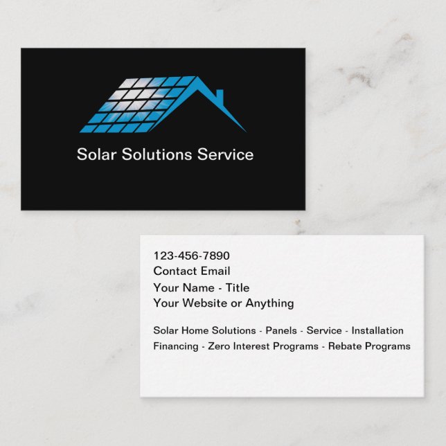 Cartões de Visita de Soluções de Casa Solar (Frente/Verso)