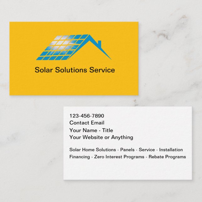 Cartões de Visita de Soluções de Casa Solar (Frente/Verso)