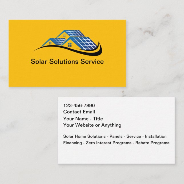 Cartões de Visita de Soluções de Casa Solar (Frente/Verso)