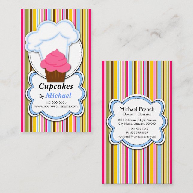 Cartões de Visita Diversão Cupcake & Baker's Hat (Frente/Verso)