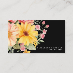 Cartões de Visita Elegantes Rosa Amarelo Floral Pr