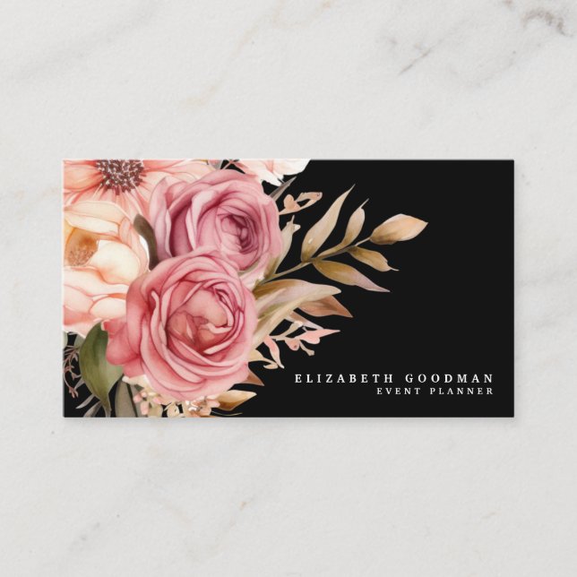 Cartões de Visita Elegantes Rosa e Preto (Frente)