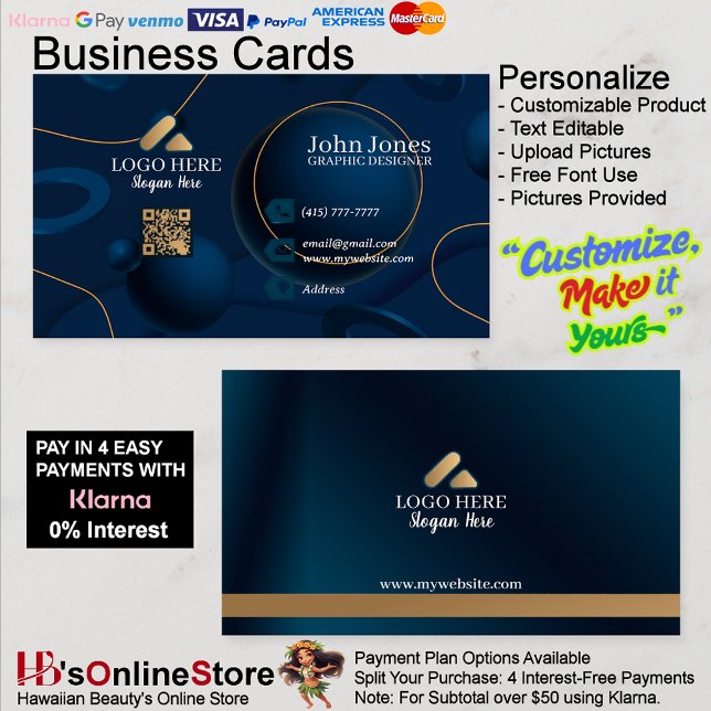 Cartões de Visita Empresariais com Código QR Blue  (Blue Bubbles QR Code Business Cards 26 Pack of 100.)