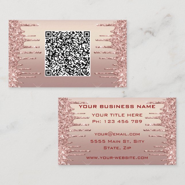 Cartões de Visita Exemplo com Código QR em Rose Go (Frente/Verso)