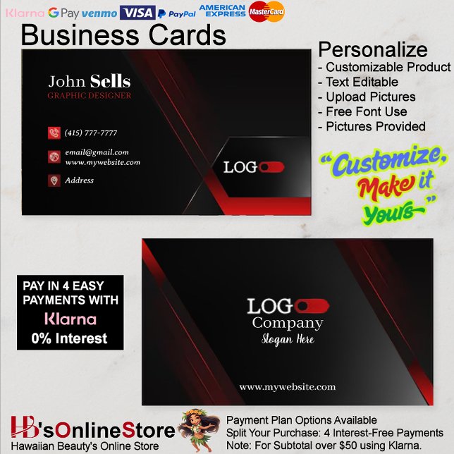 Cartões de Visita Preto e Vermelho 38 Pacote com 1 (Black & Red Business Cards 38 Pack of 100.)