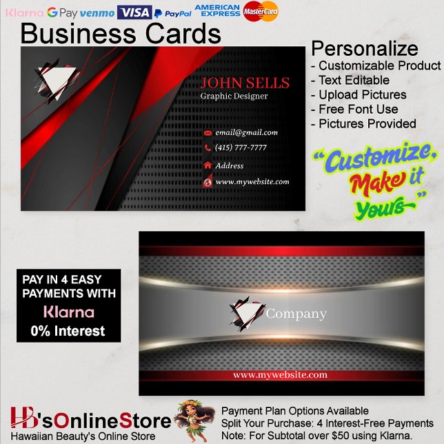 Cartões de Visita Preto e Vermelho 51 Pacote com 1 (Black & Red Business Cards 51 Pack of 100.)