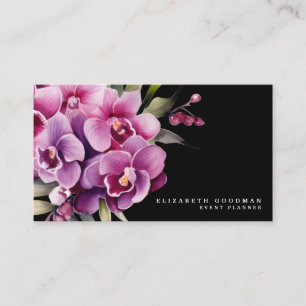 Cartões de Visita Pretos Clássicos com Orquídeas R