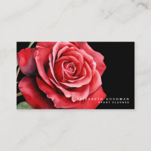 Cartões de Visita Pretos com Rosas Vermelhas Cláss