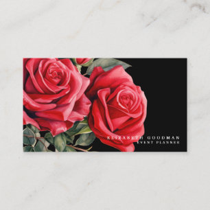 Cartões de Visita Pretos com Rosas Vermelhas Cláss