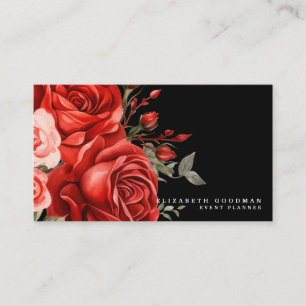 Cartões de Visita Pretos com Rosas Vermelhas Cláss