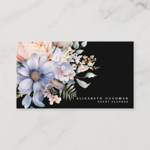 Cartões de Visita Pretos de Flores Doces Elegantes