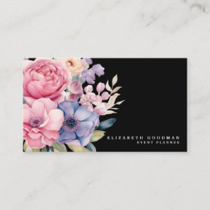 Cartões de Visita Pretos de Flores Doces Elegantes