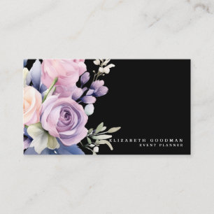 Cartões de Visita Pretos de Flores Doces Elegantes
