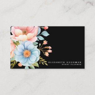 Cartões de Visita Pretos de Flores Doces Elegantes