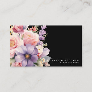 Cartões de Visita Pretos de Flores Doces Elegantes