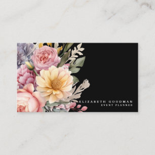 Cartões de Visita Pretos de Flores Doces Elegantes
