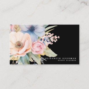 Cartões de Visita Pretos de Flores Doces Elegantes