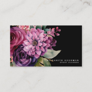 Cartões de Visita Rosa Roxo Floral Preto
