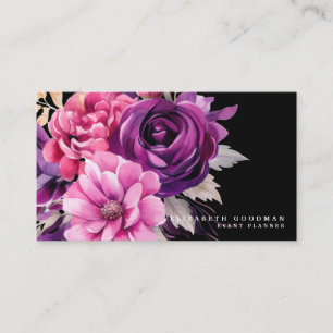 Cartões de Visita Rosa Roxo Floral Preto Premier