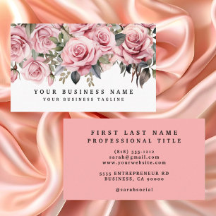 Cartões de Visita Rosas em Aquarela Rosa Bege