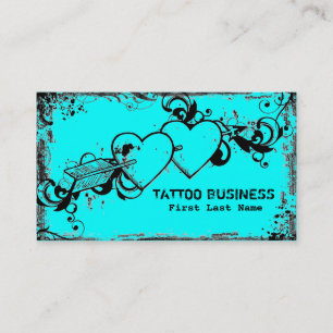 Cartões de visitas azuis do tatuagem dos coraçõ
